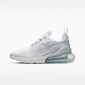 Nike Air Max 270 GS White Metallic Silver Kids Sz 7Y 7